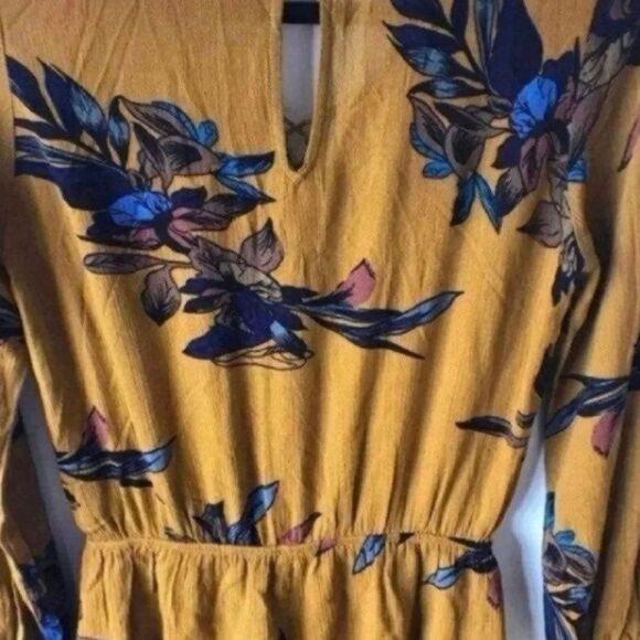 Peppermint Romper dress skort V-neck Tassles Boho Floral Sz Small Mustard - Picture 5 of 12